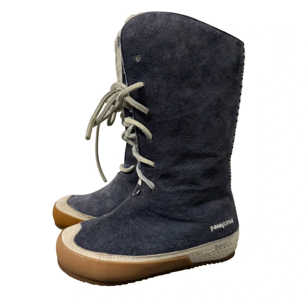 Patagonia Snow Boots Kids Sz 10 Heritage Blue Suede Lace Up Winter Outdoors Rare